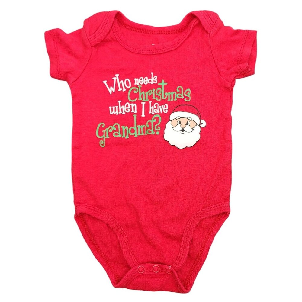 Baby Dollar General Christmas Bodysuit 6-9 Months Santa Grandma One Piece Red